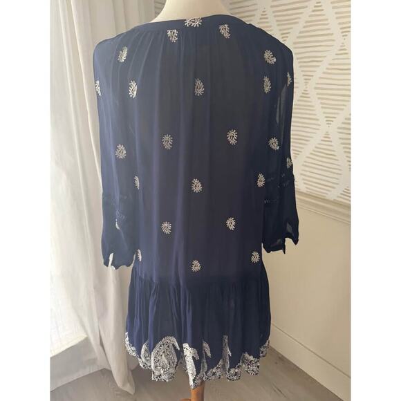 Miss June Sheer Women’s Small Navy Blue & White Embroidered Sheer Mini Dress - Picture 4 of 6